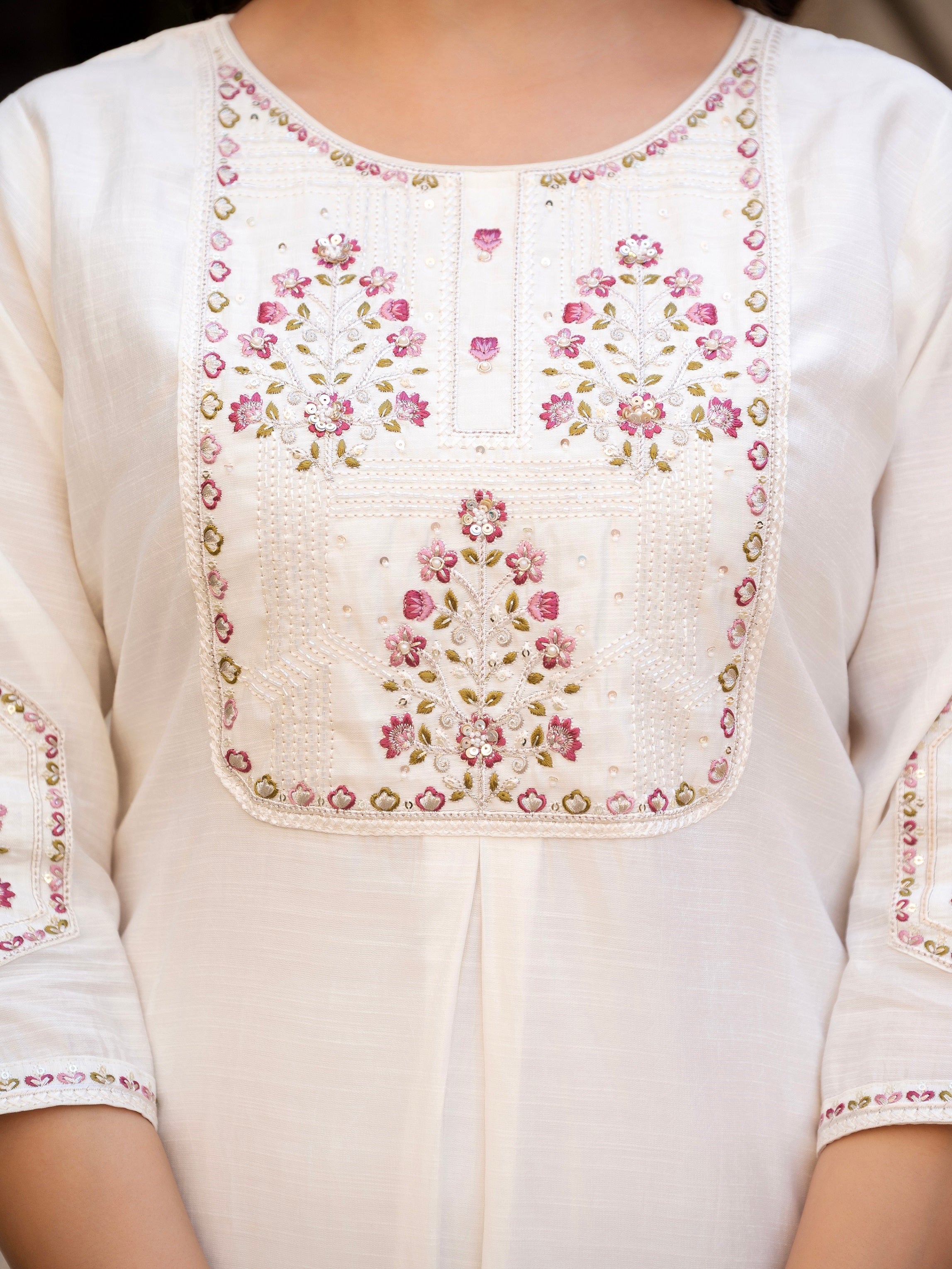 Vedant Vastram Viscose Silk Hand Work & Embroidery Work Stitched Salwar Suit Set-White