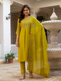 Vedant Vastram Viscose Silk Hand Work & Embroidery Work Stitched Salwar Suit Set-Yellow