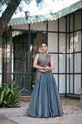 Lorenvalley Fashion Teal Fendi Silk Sequins And Thread Embroidery Work Belt Lehenga Choli With Dupatta