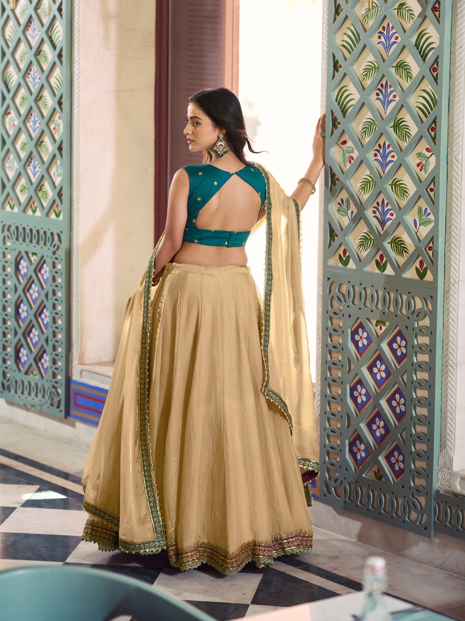 Lorenvalley Fashion Cream Fendi Silk Lace Touch Up Lehenga Choli With Dupatta