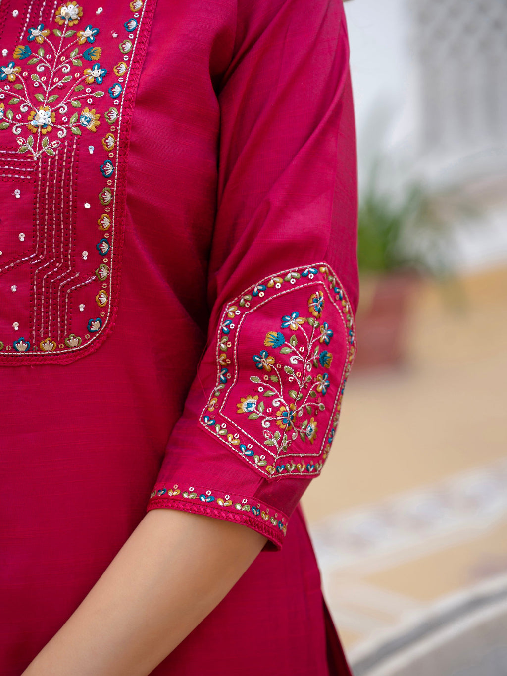 Lorenvalley Fashion Ranipink Viscose Mango Silk Multi Embroidery Sequins With Hand Work Kurta Pant Dupatta