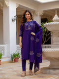 Lorenvalley Fashion Violet Viscose Mango Silk Multi Embroidery Sequins With Hand Work Kurta Pant Dupatta