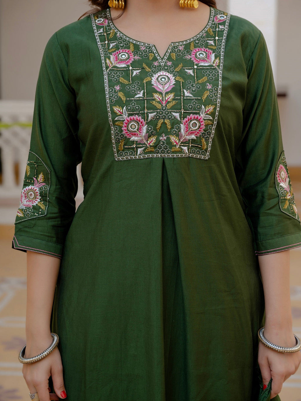 Vedant Vastram Viscose Silk Embroidery & Sequence Work Stitched Salwar Suit Set-Green
