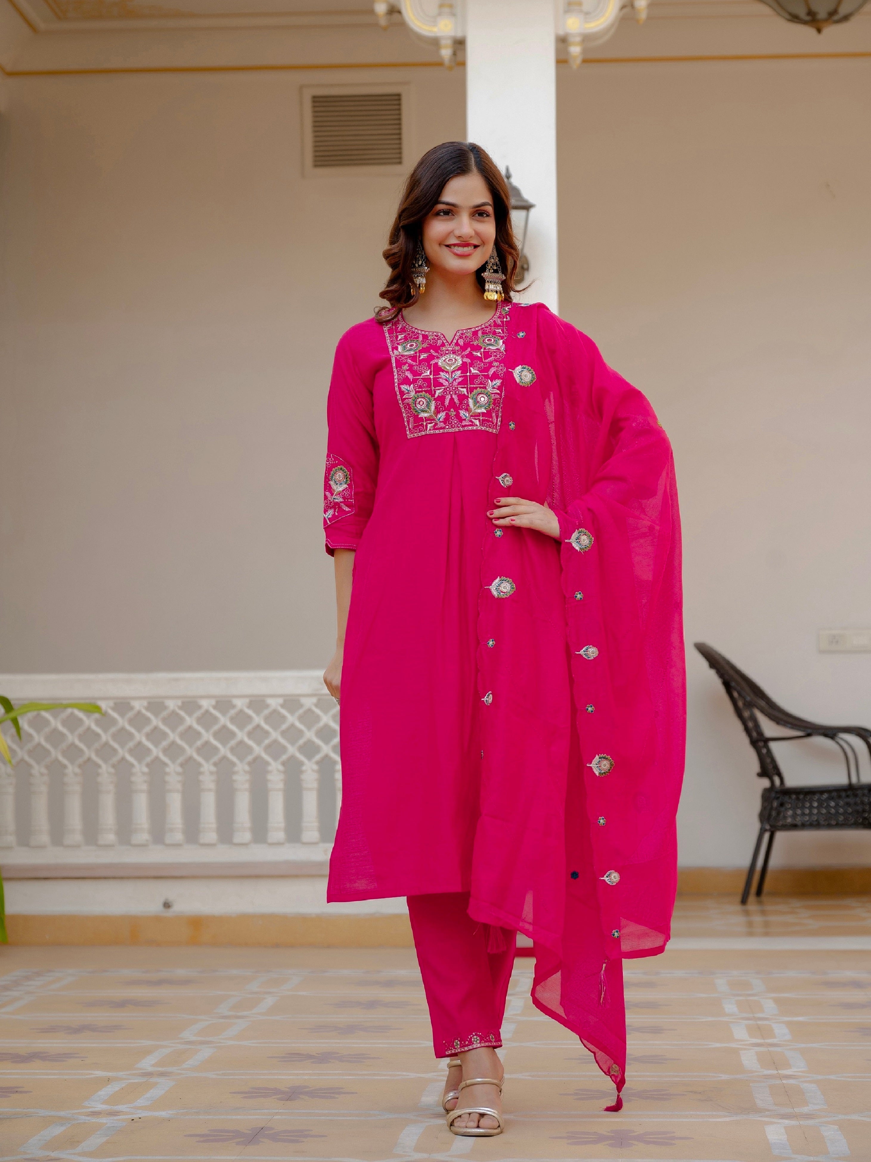 Vedant Vastram Viscose Silk Embroidery & Sequence Work Stitched Salwar Suit Set-Pink