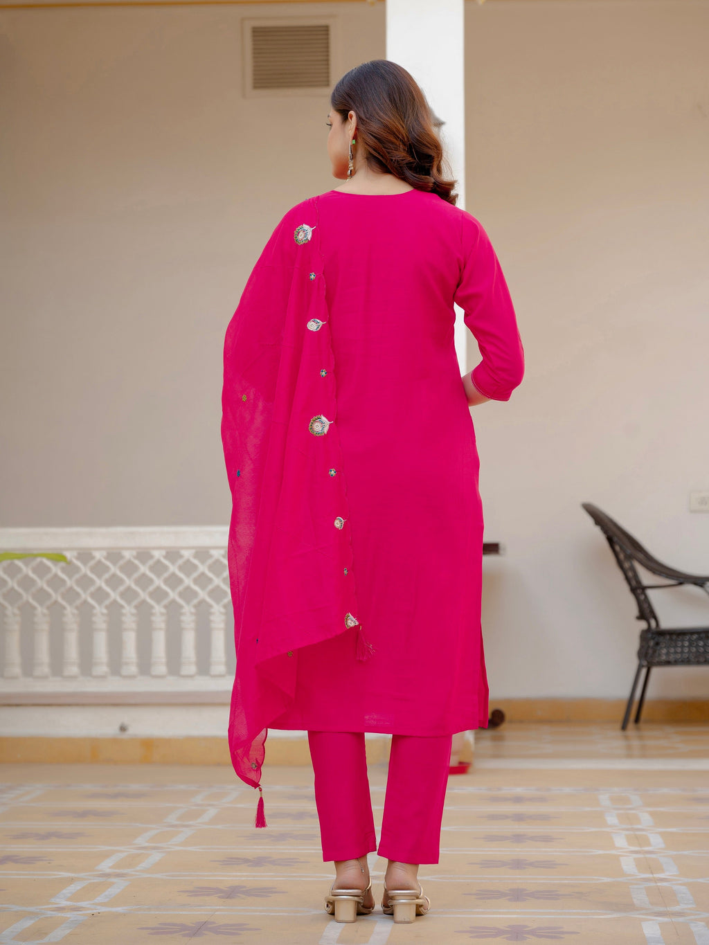 Vedant Vastram Viscose Silk Embroidery & Sequence Work Stitched Salwar Suit Set-Pink