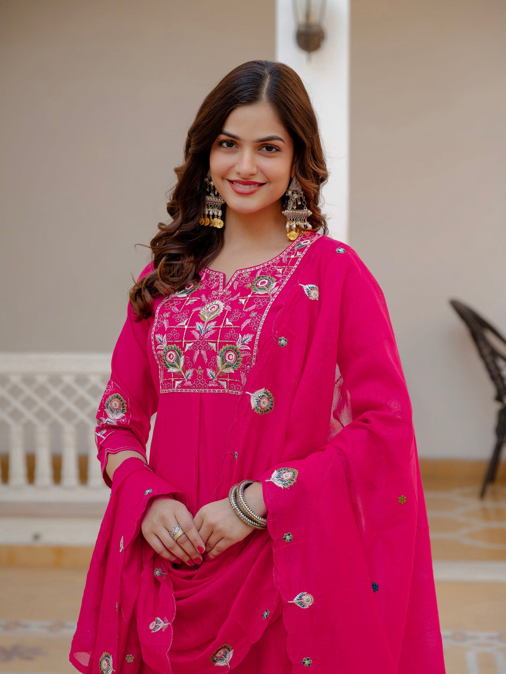 Vedant Vastram Viscose Silk Embroidery & Sequence Work Stitched Salwar Suit Set-Pink