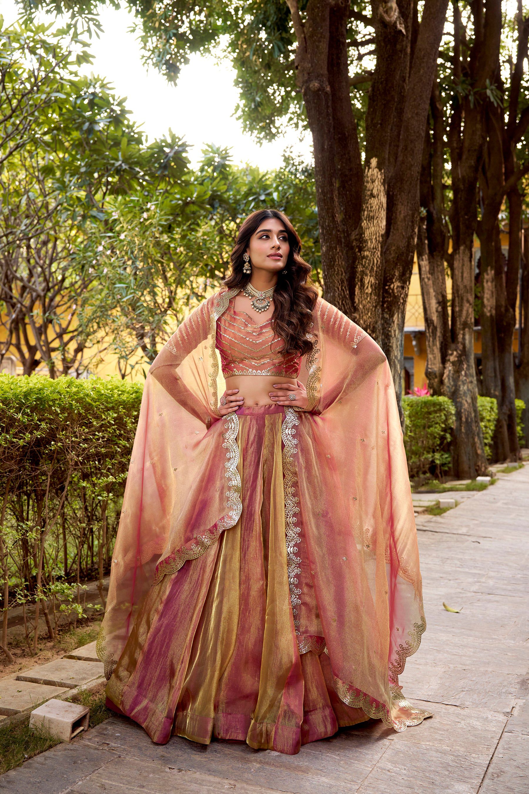 Lorenvalley Fashion Rust Carike Silk Plain Lehenga Choli with Dupatta