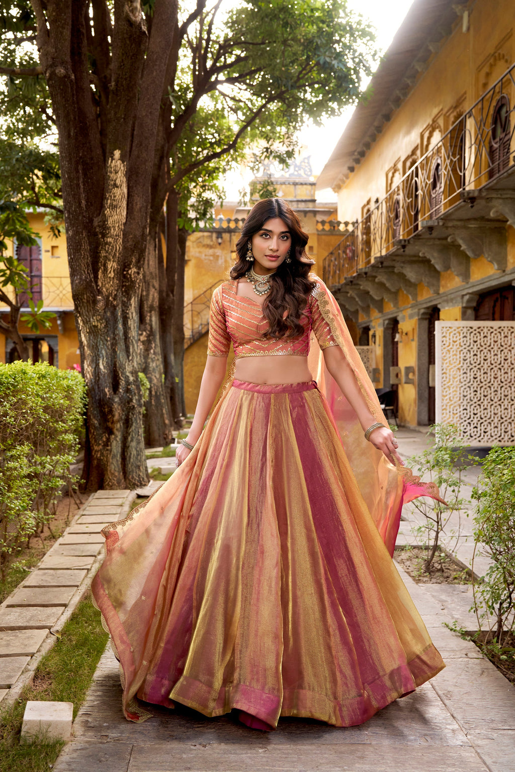 Lorenvalley Fashion Rust Carike Silk Plain Lehenga Choli with Dupatta