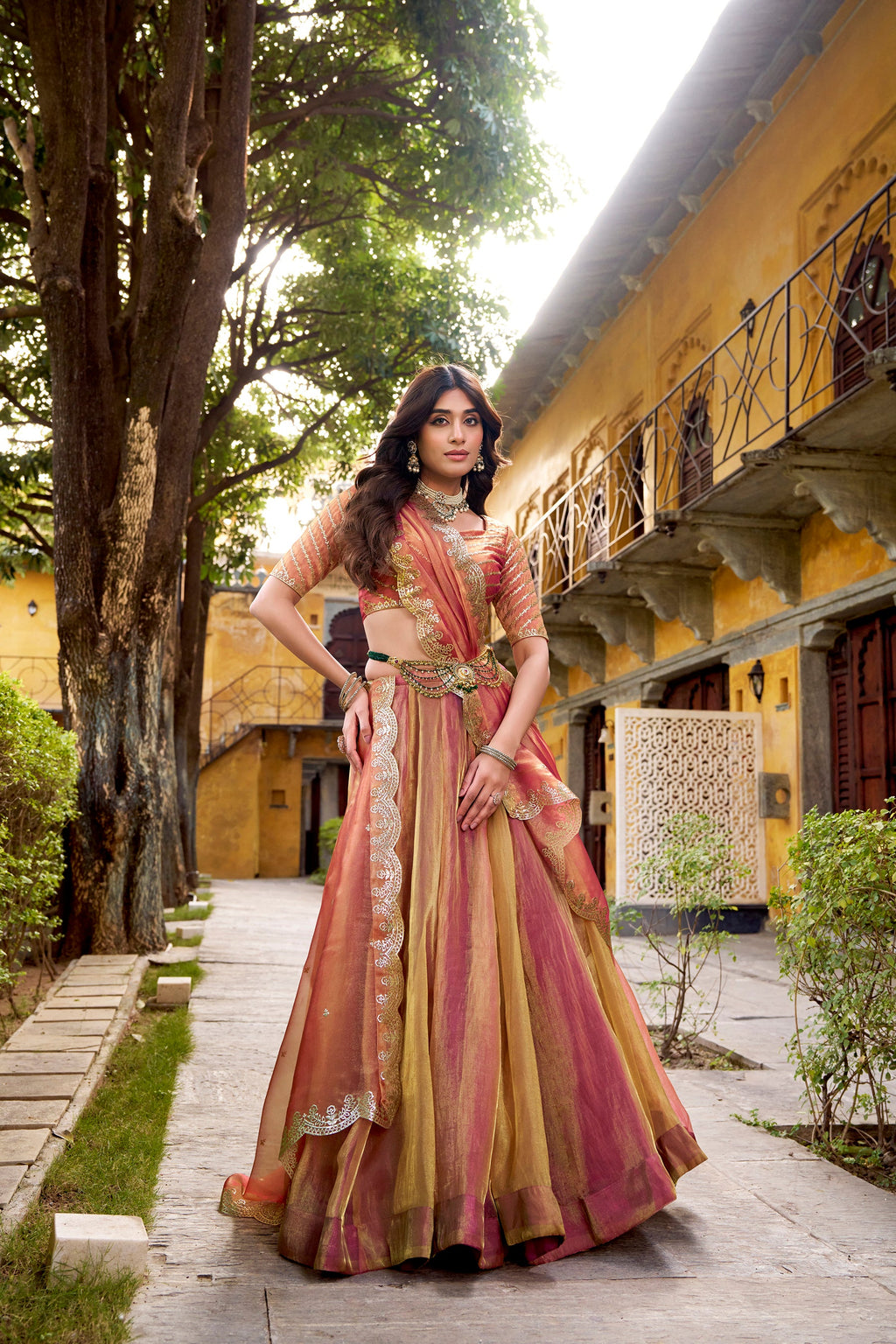 Lorenvalley Fashion Rust Carike Silk Plain Lehenga Choli with Dupatta