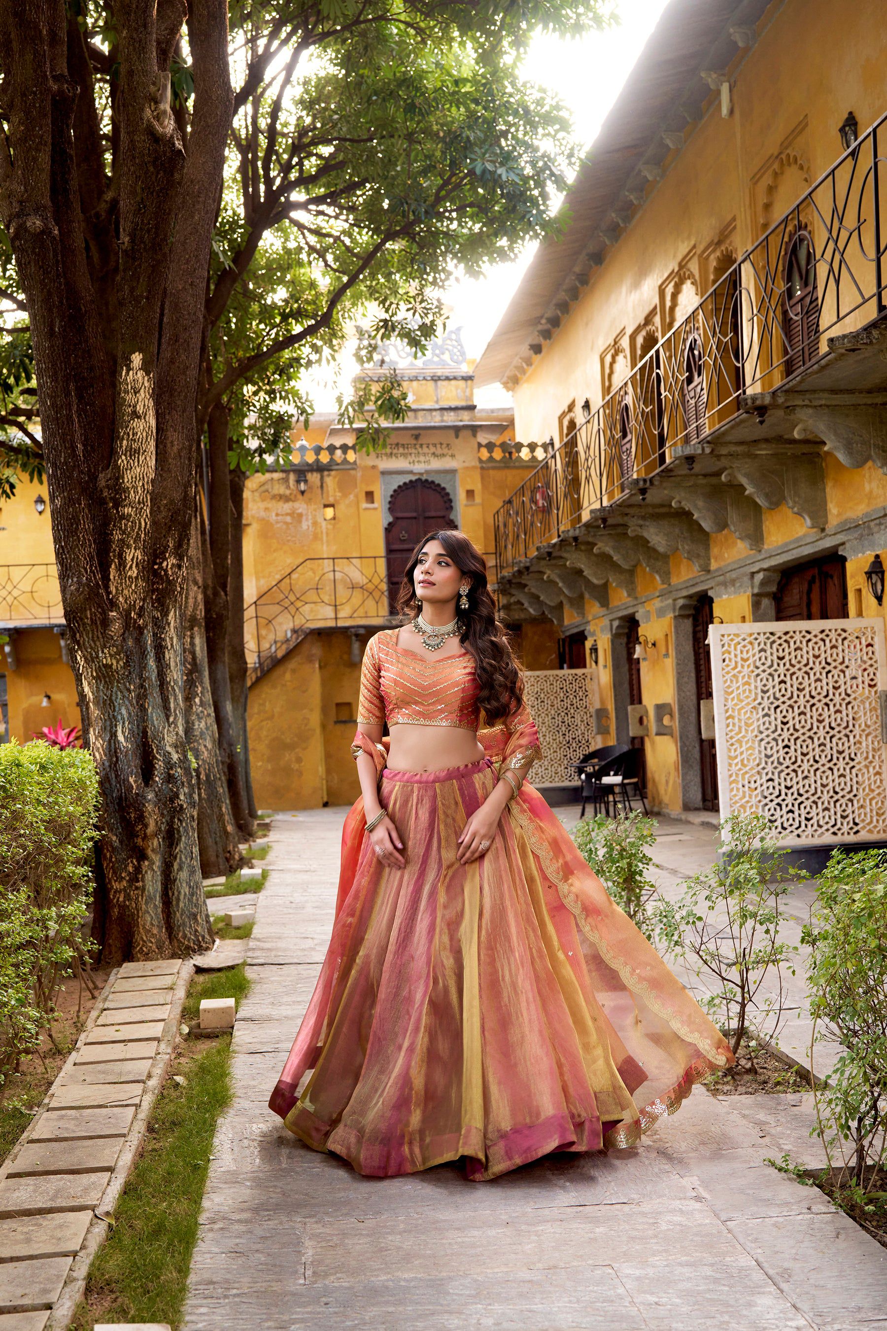Lorenvalley Fashion Rust Carike Silk Plain Lehenga Choli with Dupatta