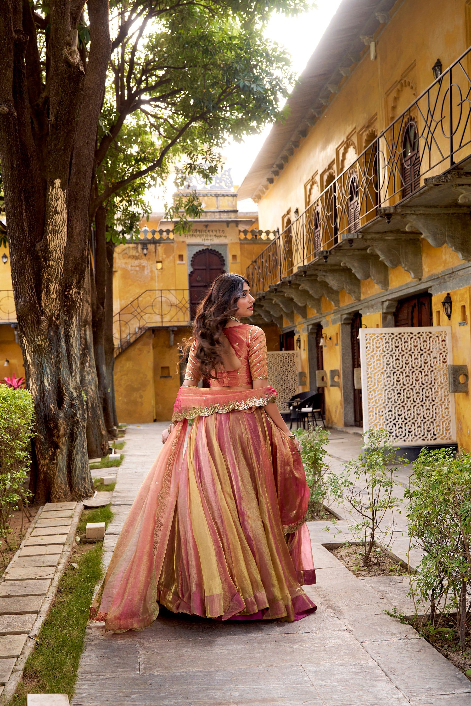 Lorenvalley Fashion Rust Carike Silk Plain Lehenga Choli with Dupatta