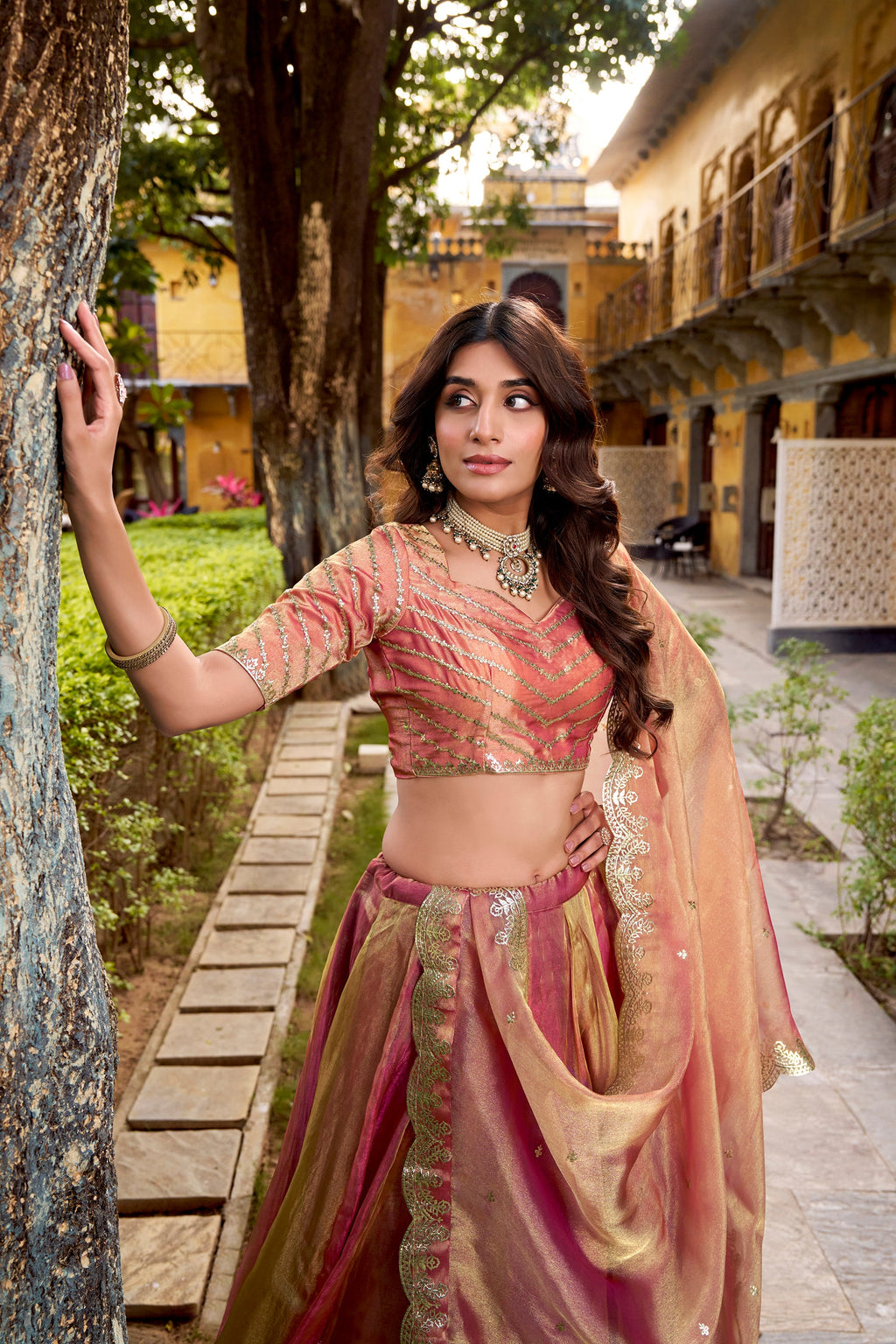 Lorenvalley Fashion Rust Carike Silk Plain Lehenga Choli with Dupatta