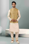 Raivat Ethnic Jacquard Banarasi Silk Woven Work 3 Pics Jacket Set In Beige Colour