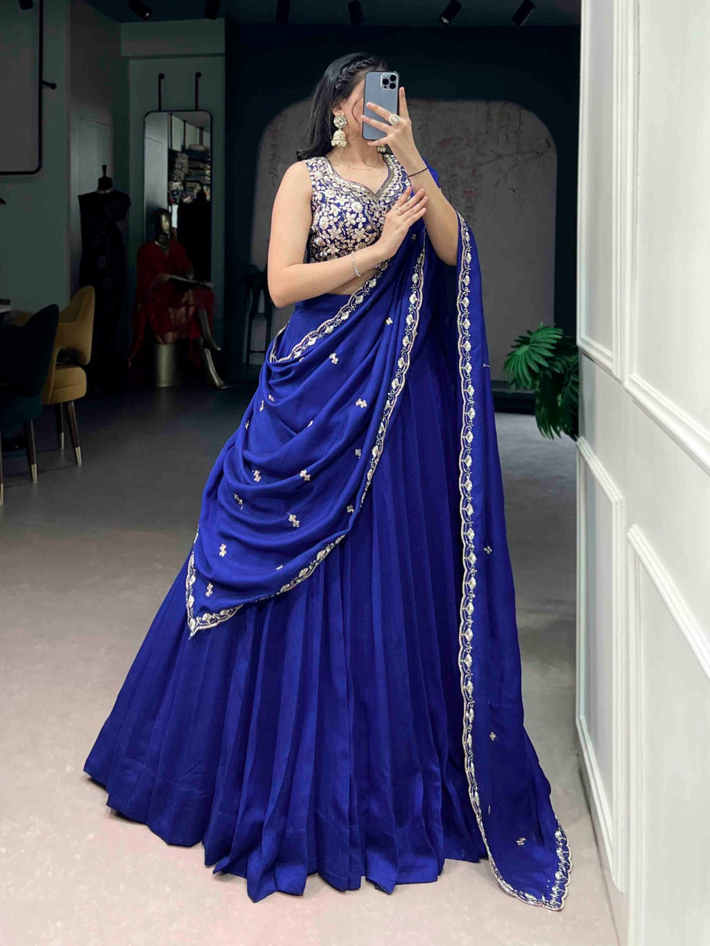 Lorenvalley Fashion Royalblue P.C.Kashmiri Plain Lehenga Choli with Dupatta