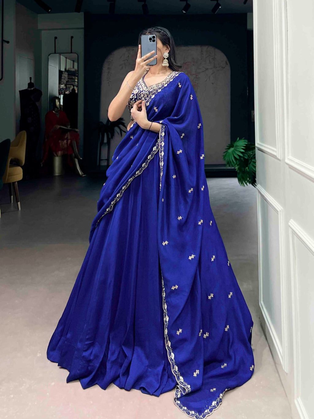 Lorenvalley Fashion Royalblue P.C.Kashmiri Plain Lehenga Choli with Dupatta