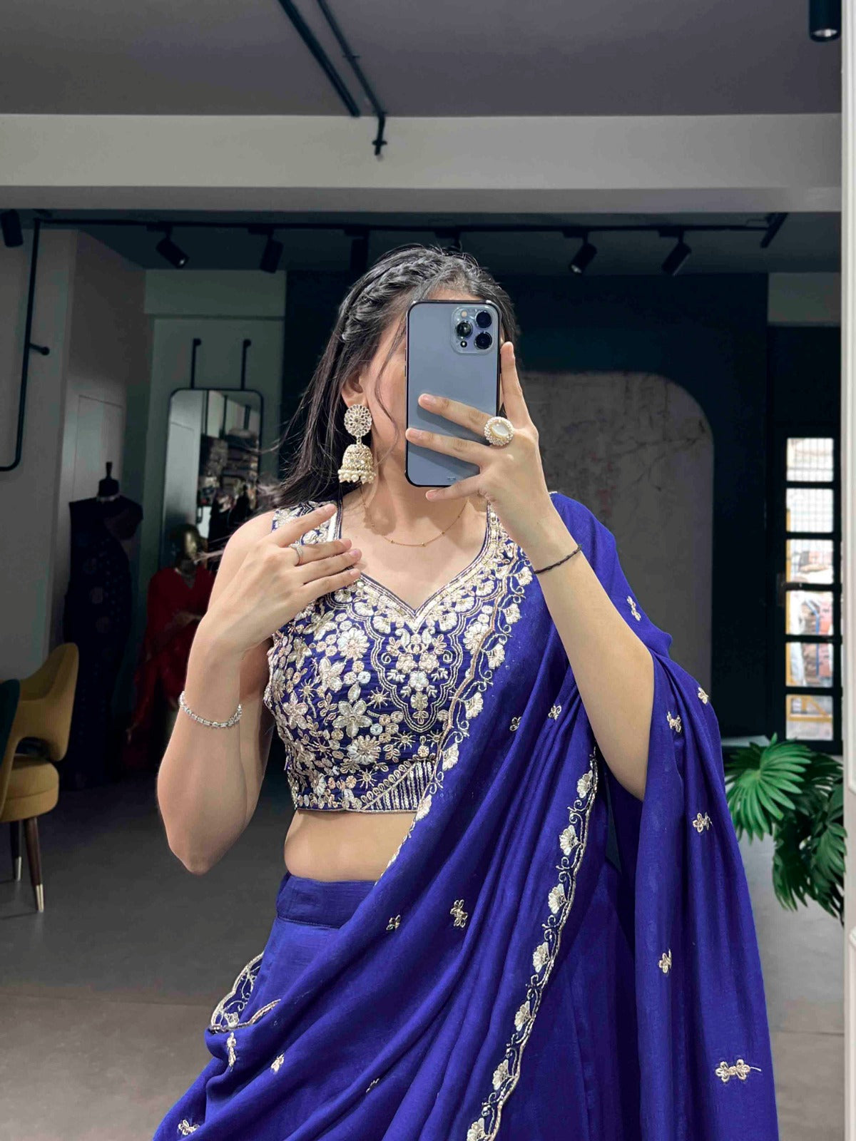 Lorenvalley Fashion Royalblue P.C.Kashmiri Plain Lehenga Choli with Dupatta