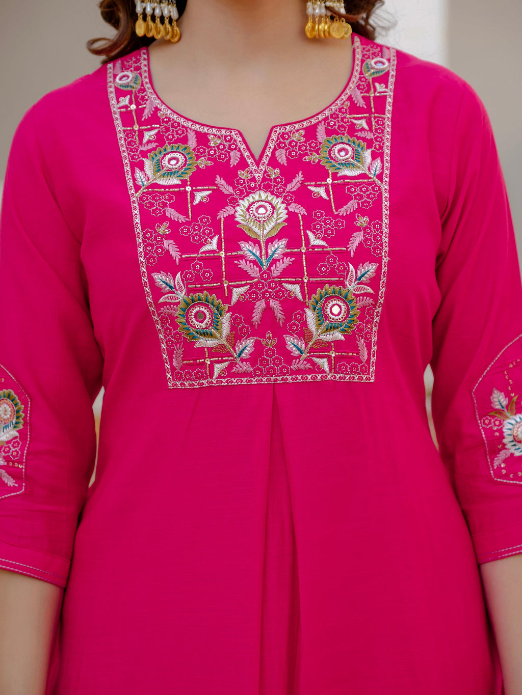 Lorenvalley Fashion Ranipink Viscose Mango Silk Multi Embroidery Sequins With Hand Work Kurta Pant Dupatta