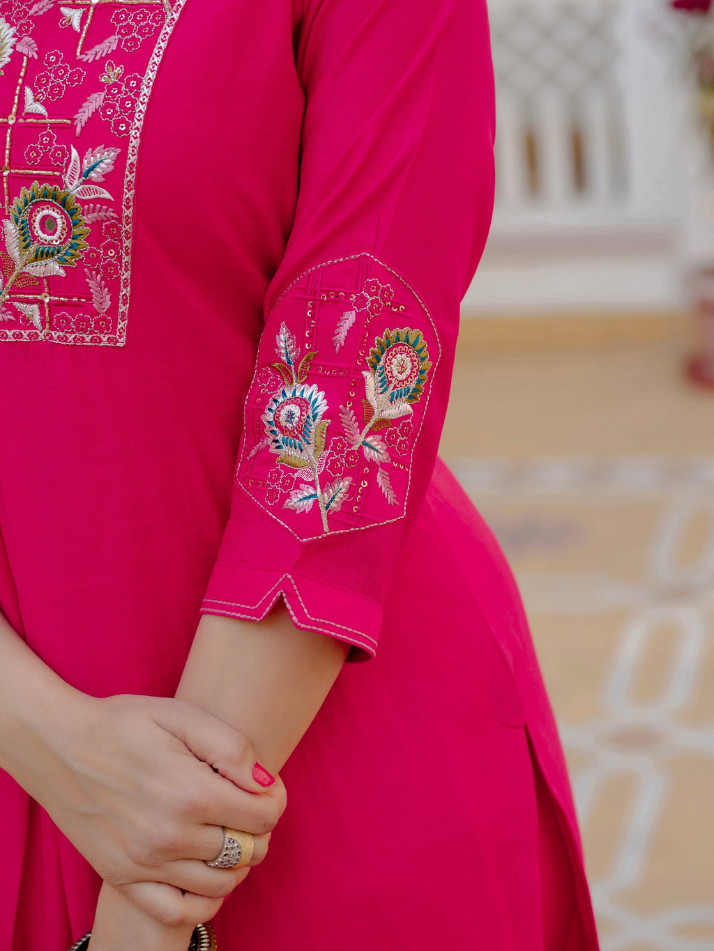 Lorenvalley Fashion Ranipink Viscose Mango Silk Multi Embroidery Sequins With Hand Work Kurta Pant Dupatta