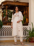 Lorenvalley Fashion White Viscose Mango Silk Multi Embroidery Sequins With Hand Work Kurta Pant Dupatta