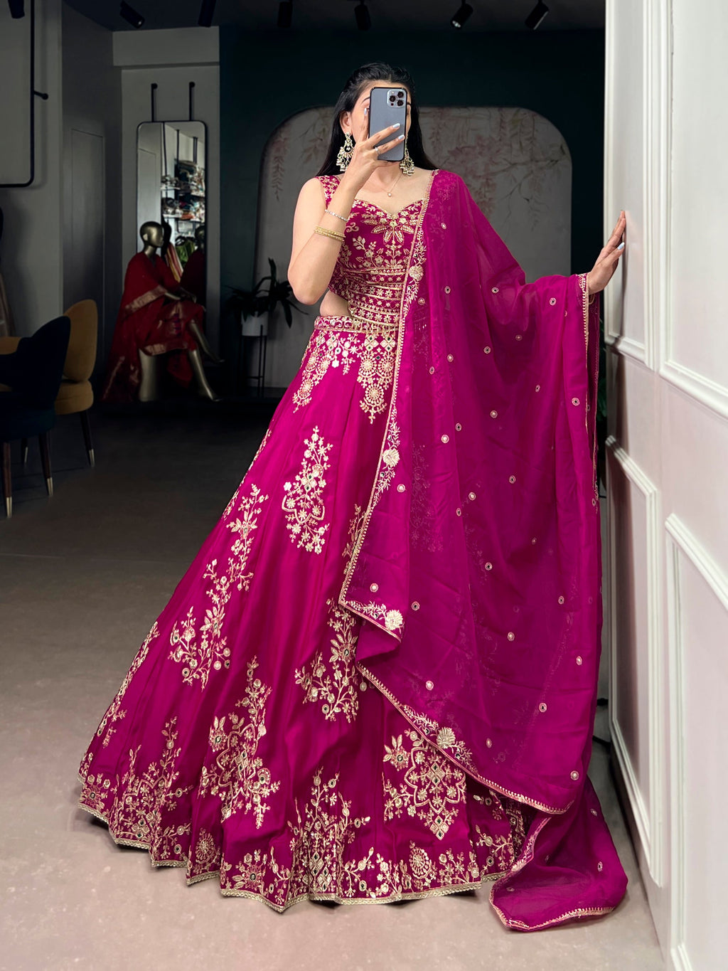 Lorenvalley Fashion Pink Naysha Silk Sequins And Thread Embroidery Work With Lace Border Lehenga Choli With Dupatta