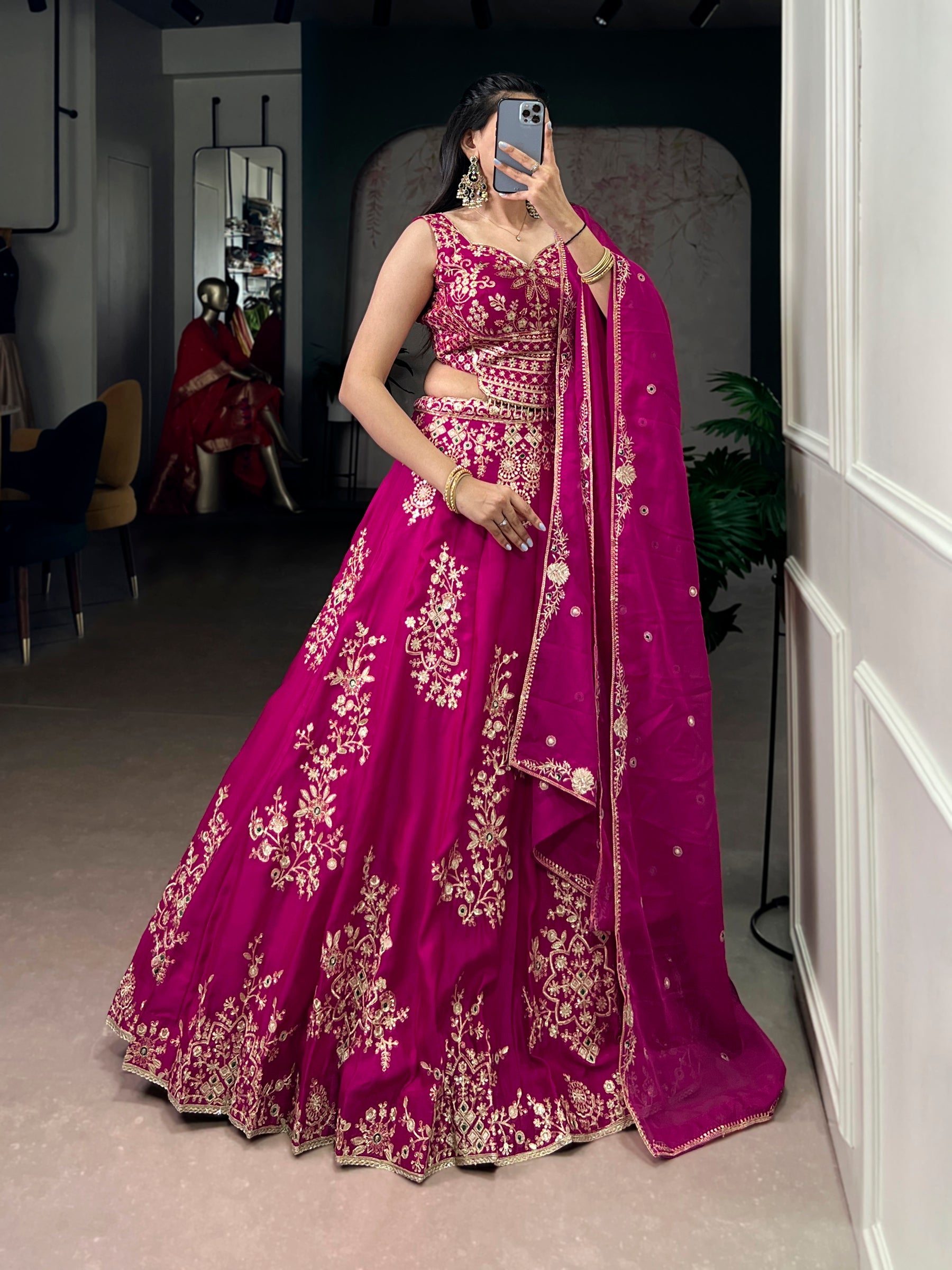 Lorenvalley Fashion Pink Naysha Silk Sequins And Thread Embroidery Work With Lace Border Lehenga Choli With Dupatta