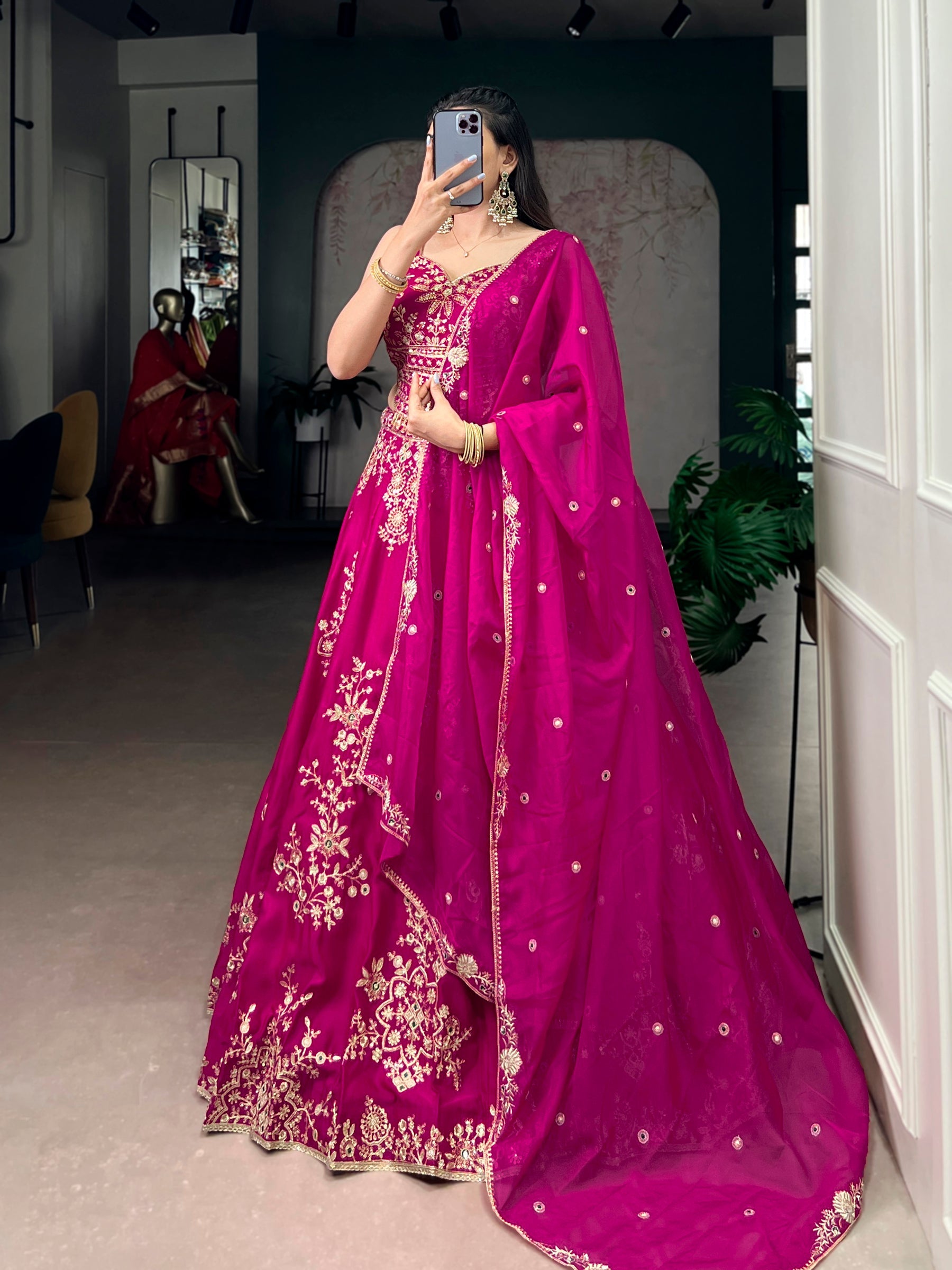 Lorenvalley Fashion Pink Naysha Silk Sequins And Thread Embroidery Work With Lace Border Lehenga Choli With Dupatta