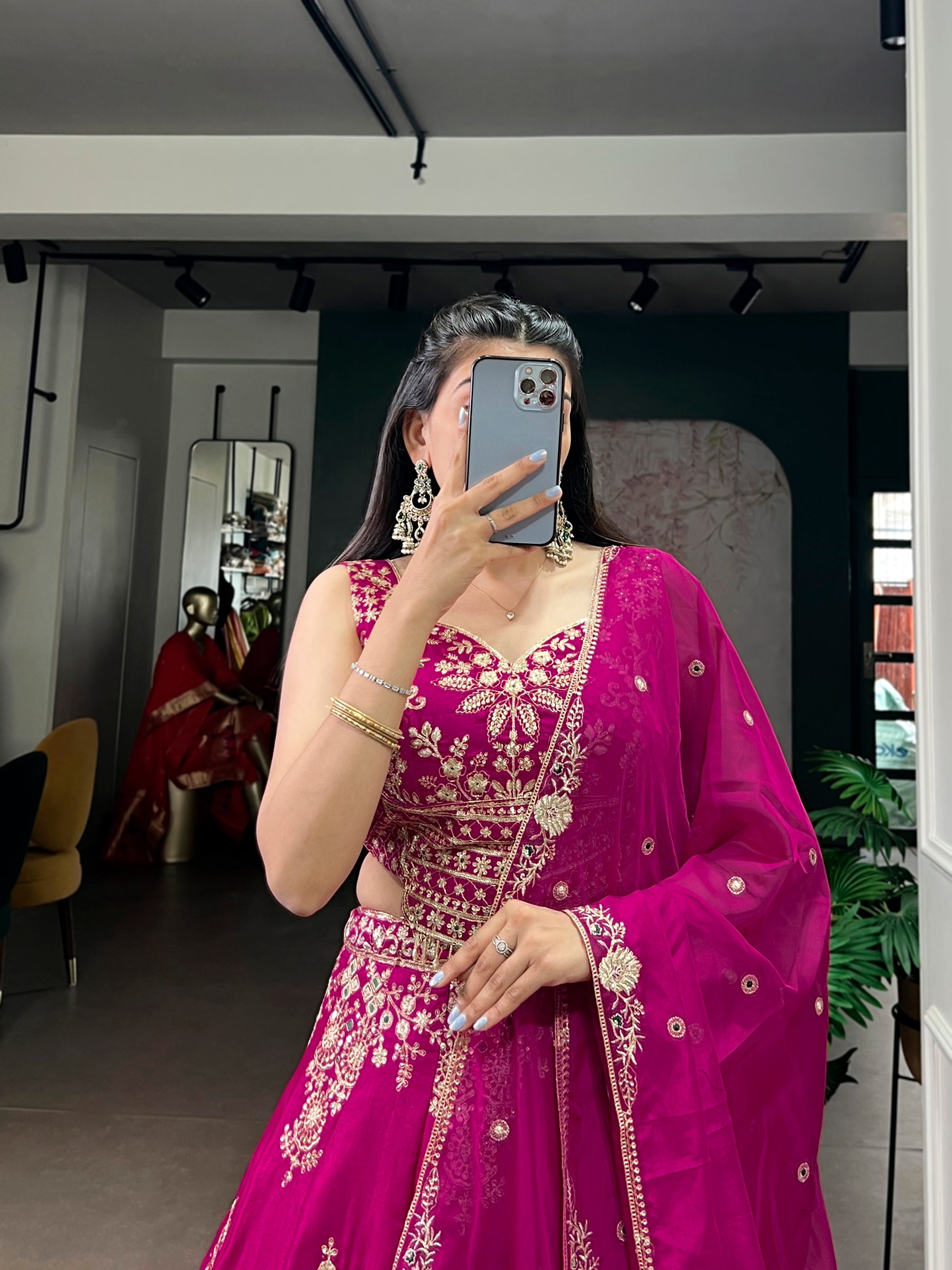 Lorenvalley Fashion Pink Naysha Silk Sequins And Thread Embroidery Work With Lace Border Lehenga Choli With Dupatta