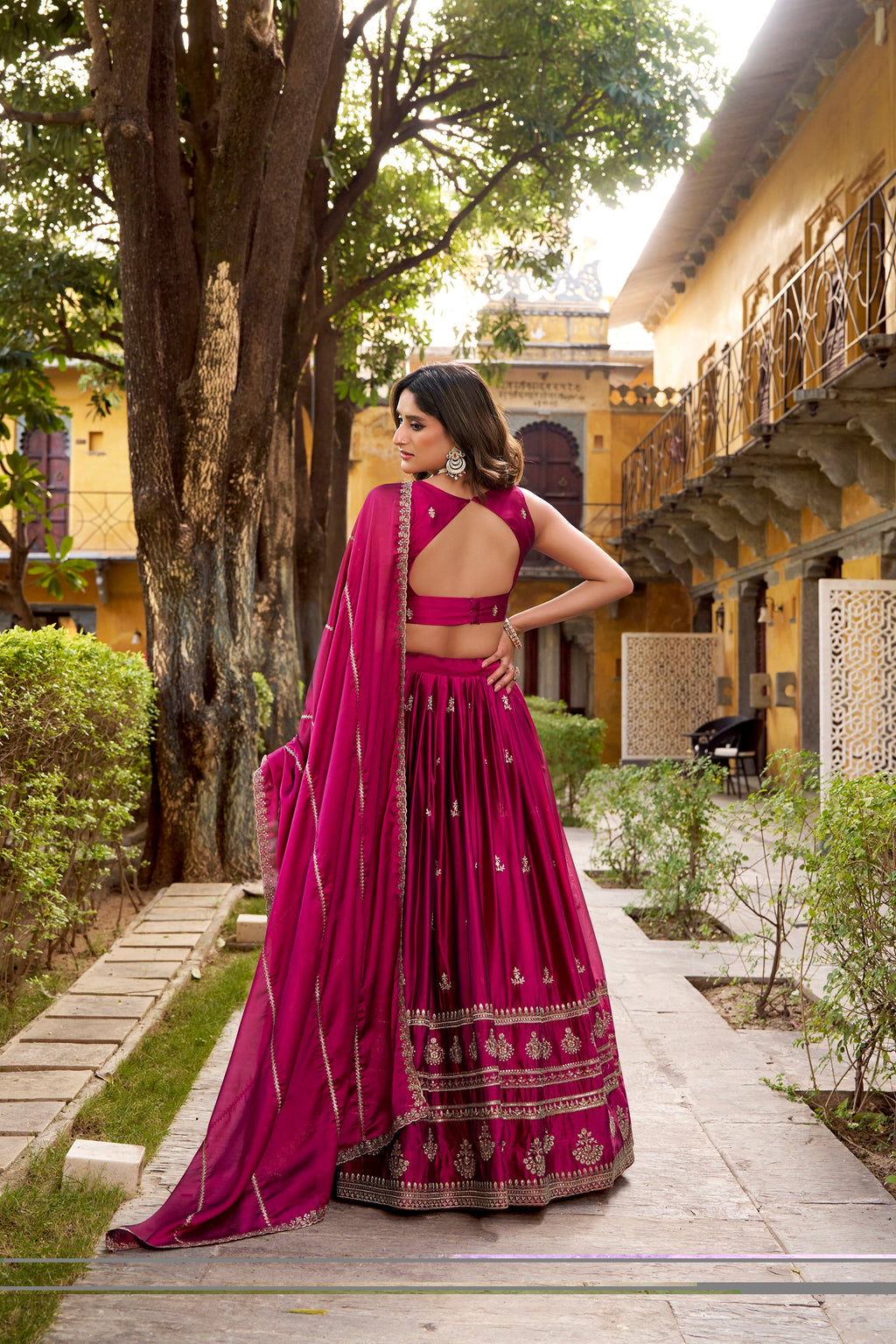Lorenvalley Fashion Magenta Rangoli Sequins and Thread Embroidery Work Lehenga Choli with Dupatta