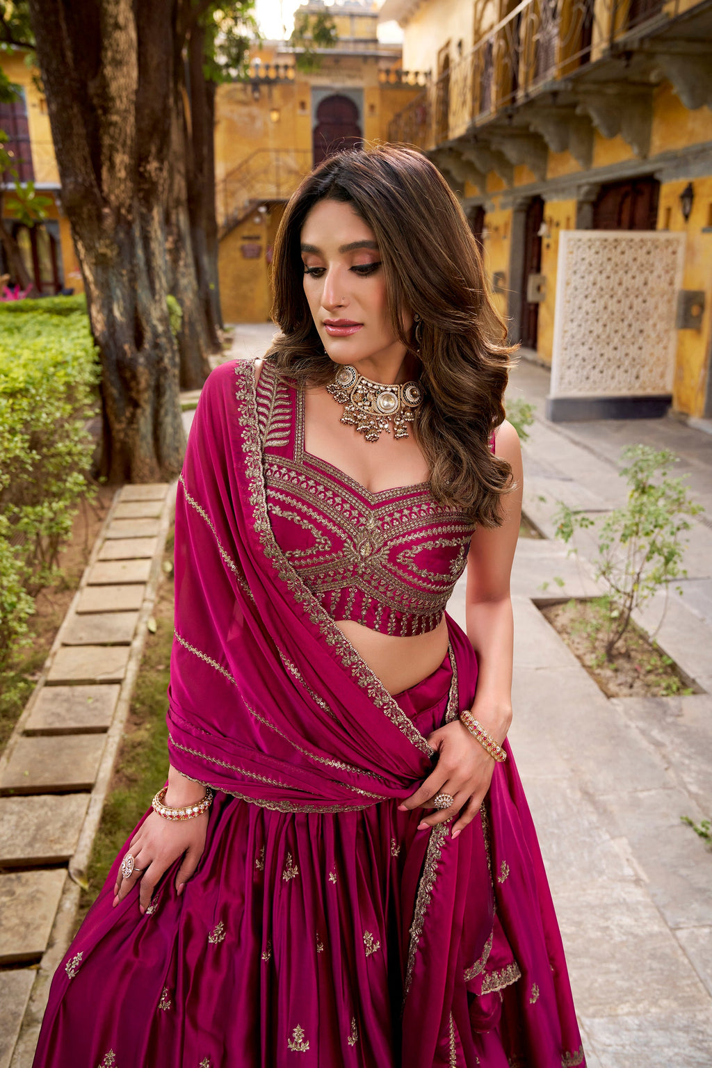 Lorenvalley Fashion Magenta Rangoli Sequins and Thread Embroidery Work Lehenga Choli with Dupatta