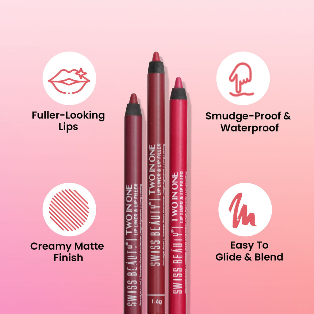 Swiss Beauty Two In One Lip Liner & Lip Filler - Clear Red