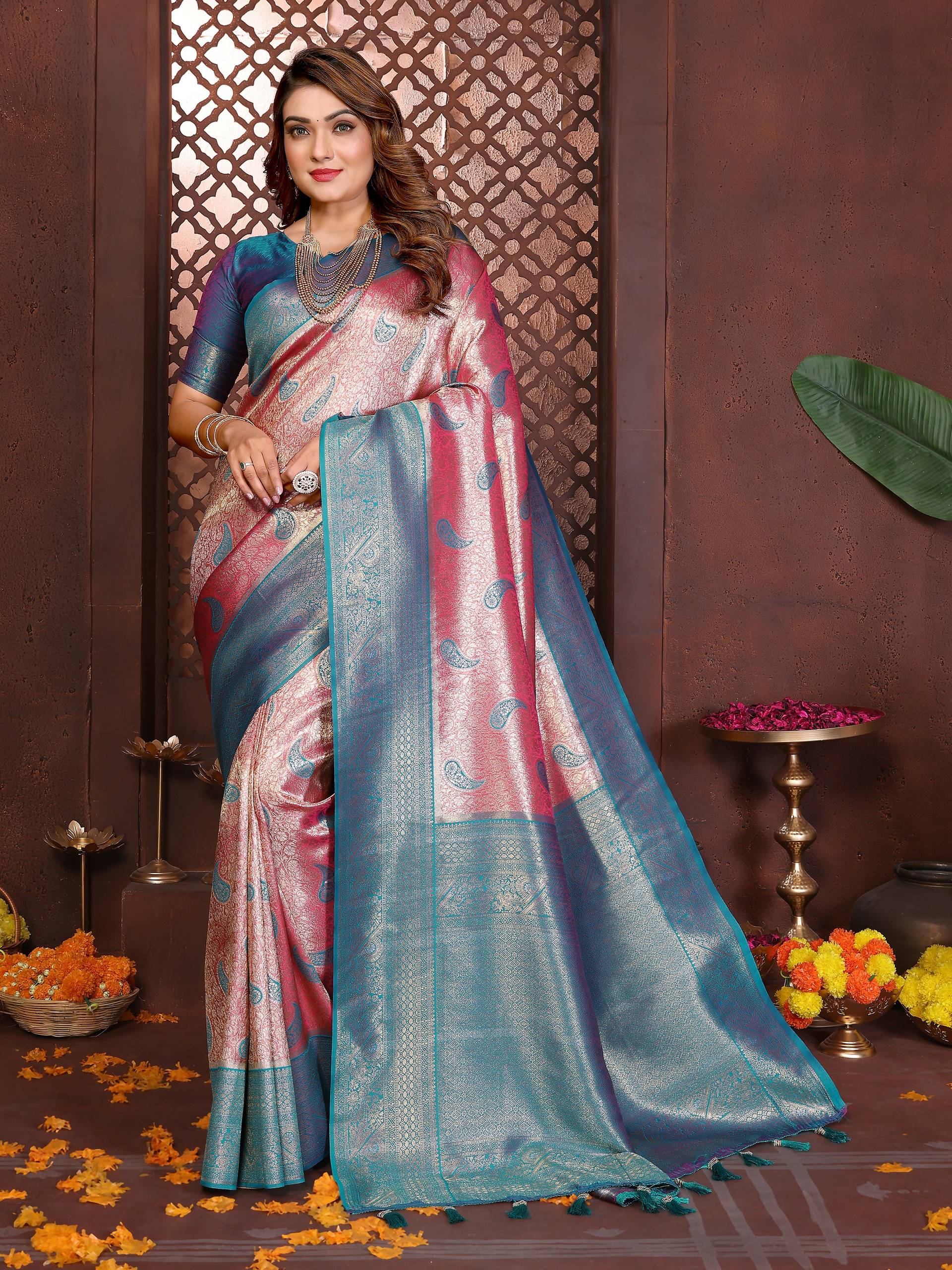 Aastha Fashion Magenta Tissue Silk Weaving Saree