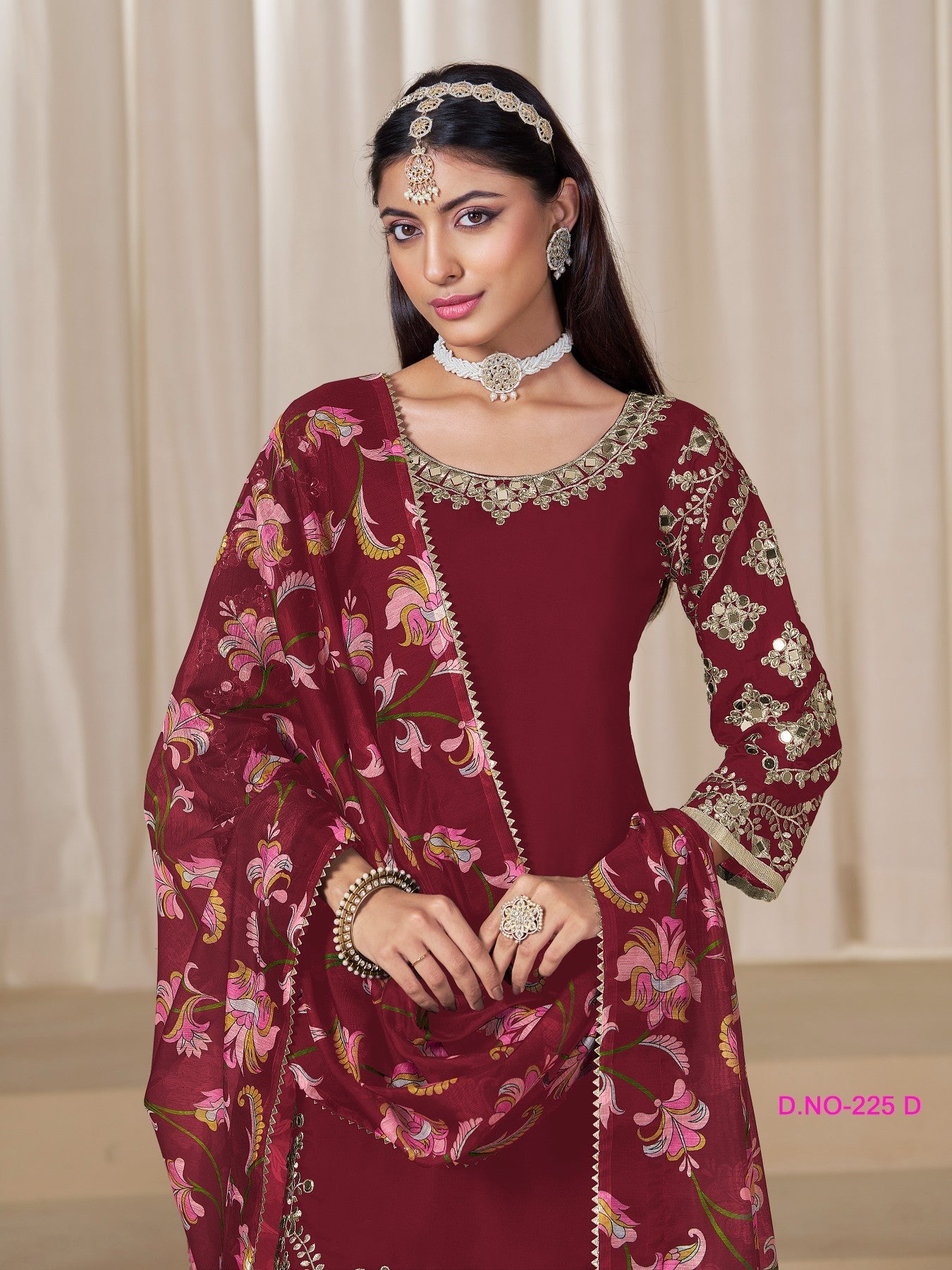 Anaita Blood-Red Premium Embroidered Roman Silk Salwar Suit