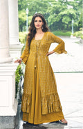 Anaita Mustard Georgette Stitched Shrug Suit With Sequence Thread Work