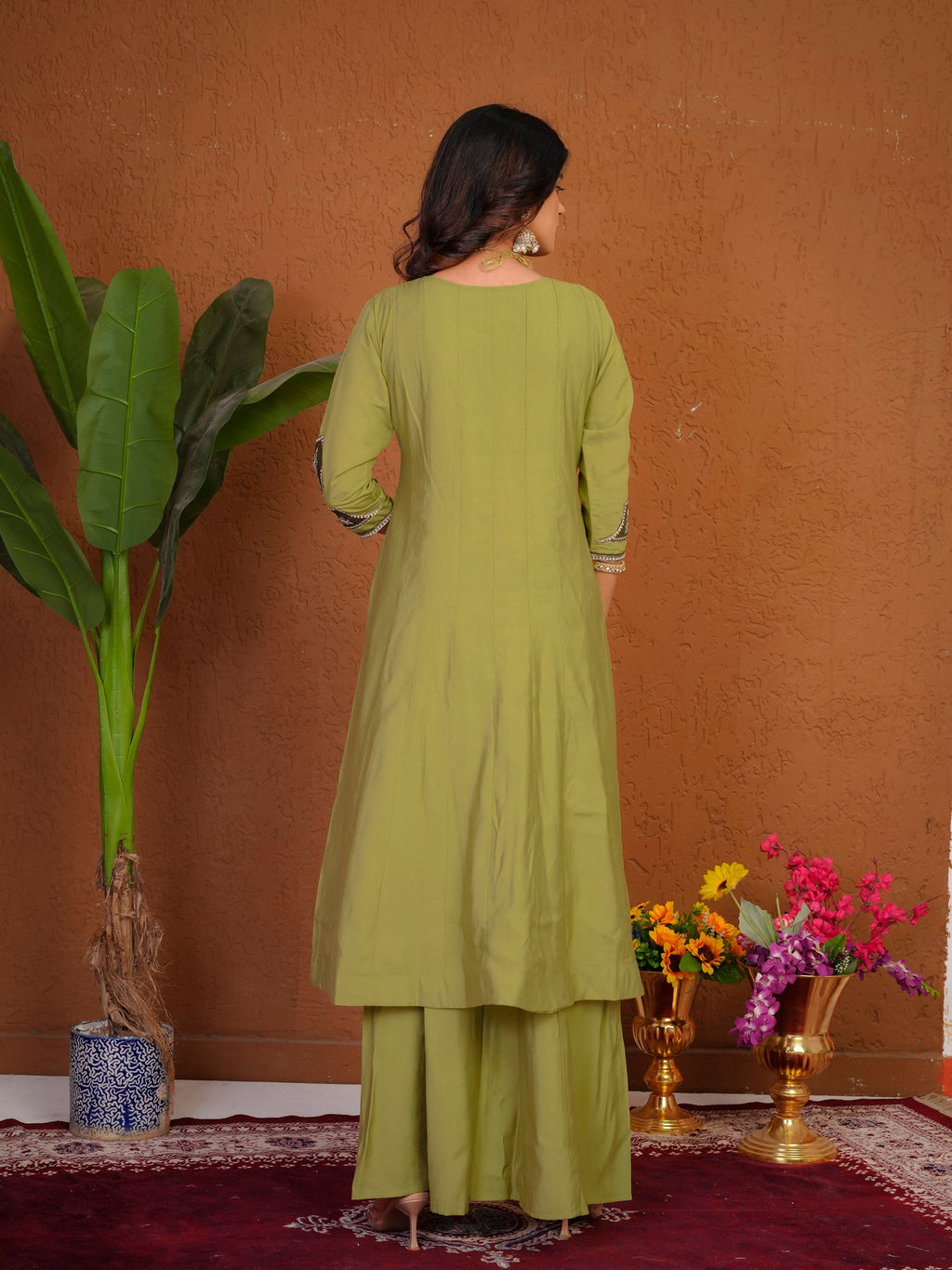 Lorenvalley Fashion Pista Roman Silk Multi Embroidery Thread With Beautiful Hand Work Kurta Palazzo Dupatta