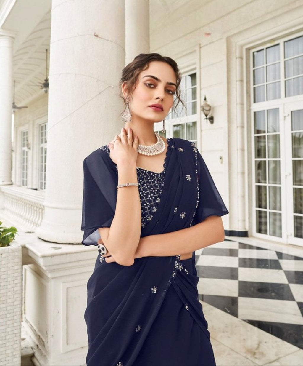Anaita Navy Georgette Lehenga Choli With Sequence & Thread Work