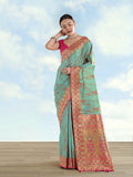 Monjolika Fashion Sky Blue Color Banarasi Tissue Silk Paithani Woven Saree