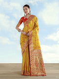 Monjolika Fashion Mustard Yellow Color Banarasi Tissue Silk Paithani Woven Saree