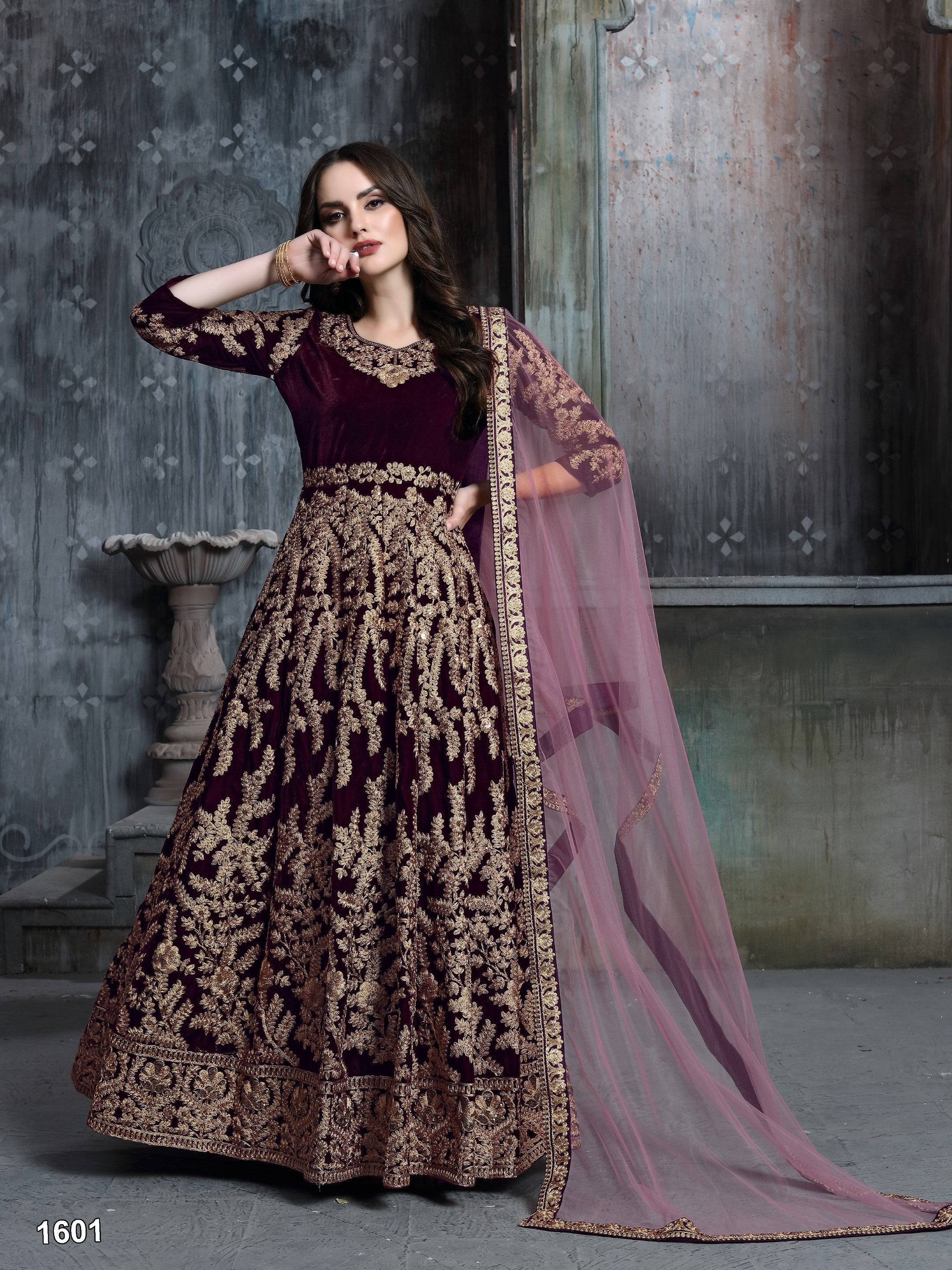Anaita Dark Purple Embroidered Velvet Patiala Suit