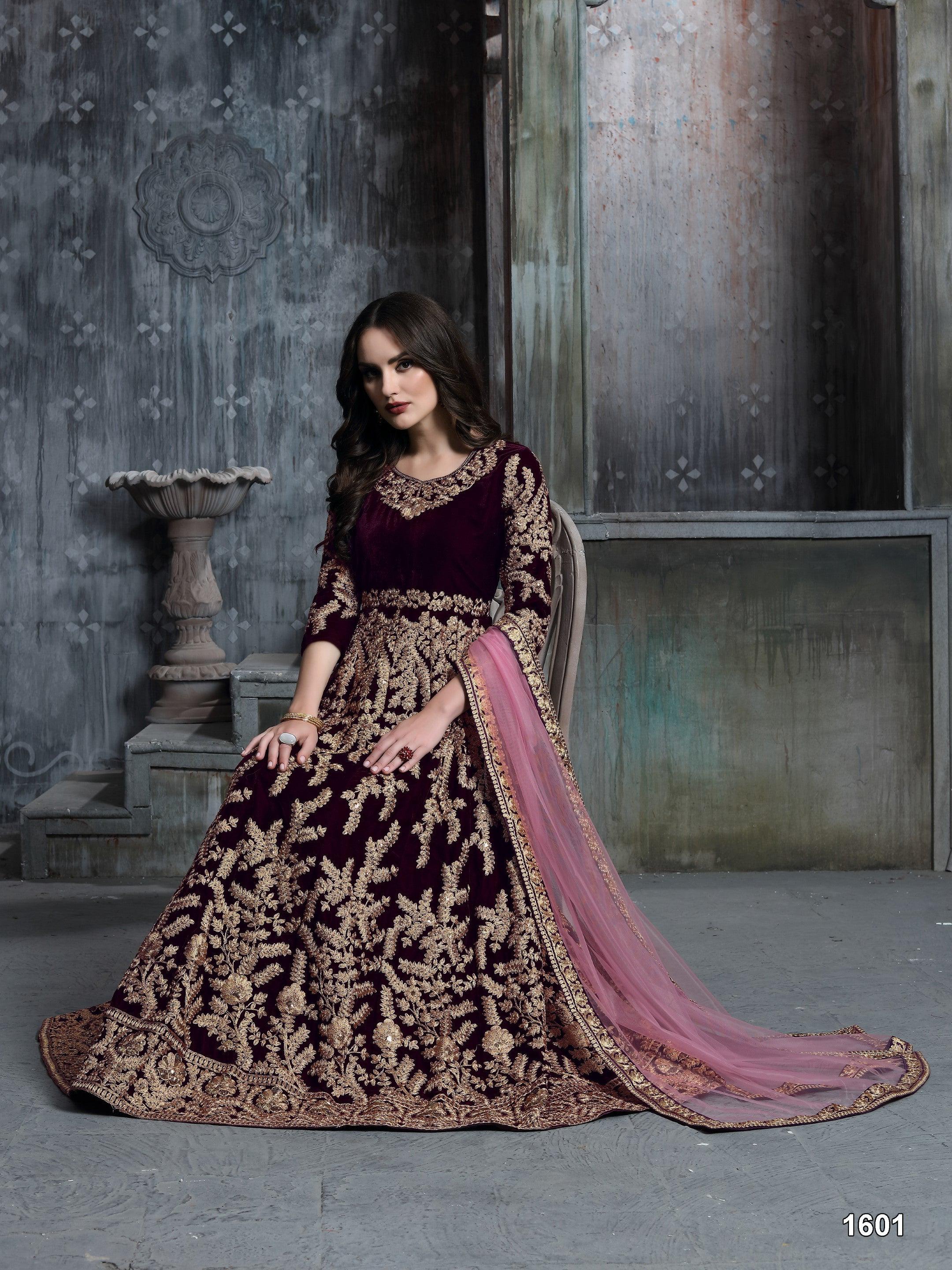 Anaita Dark Purple Embroidered Velvet Patiala Suit