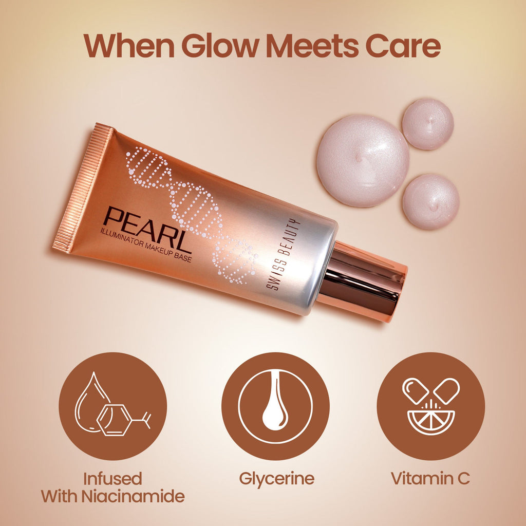 Swiss Beauty Pearl Illuminator Makeup Base Long lasting & Radiant Skin Highlighter - 02 Silver Pink