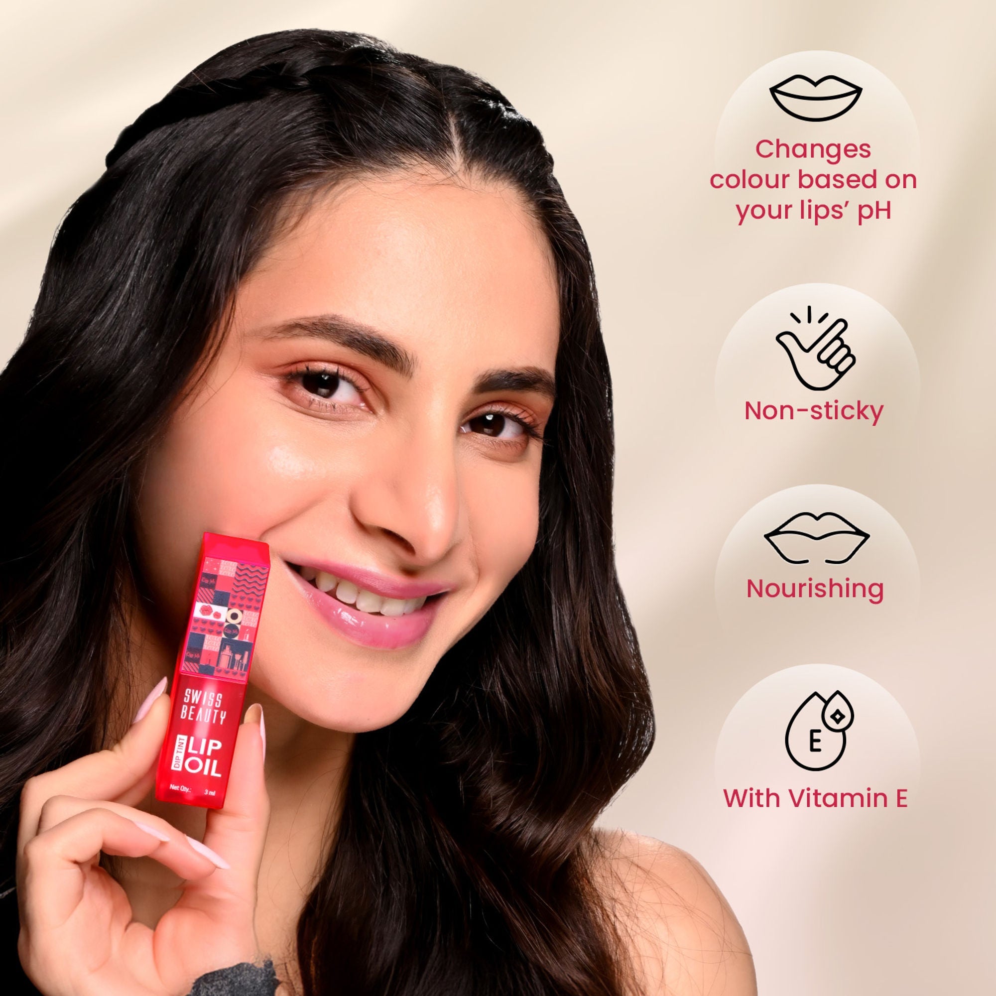 Swiss Beauty Dip Tint Color Changing Long Lasting With Vitamin-E PH Lip Oil - 2 Dragon Fruit