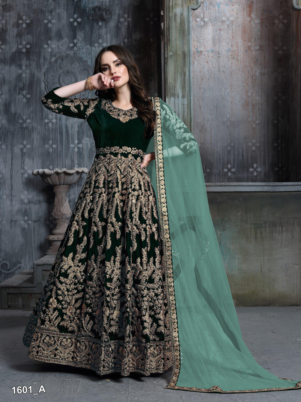 Anaita Dark Green Embroidered Velvet Patiala Suit