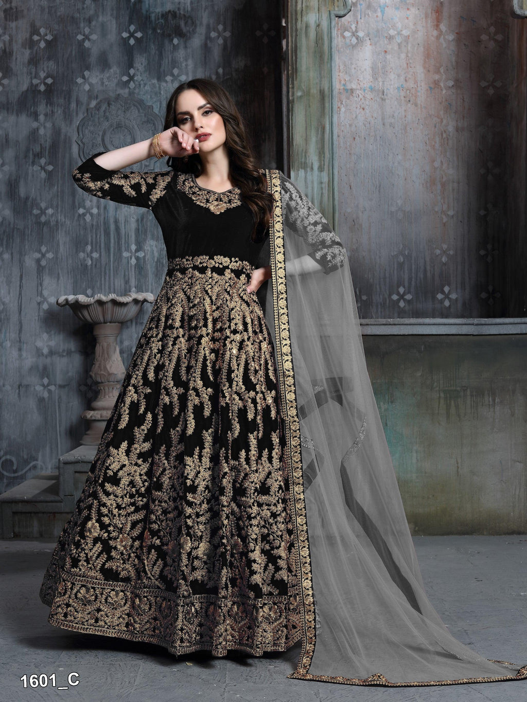 Anaita Black Embroidered Velvet Patiala Suit