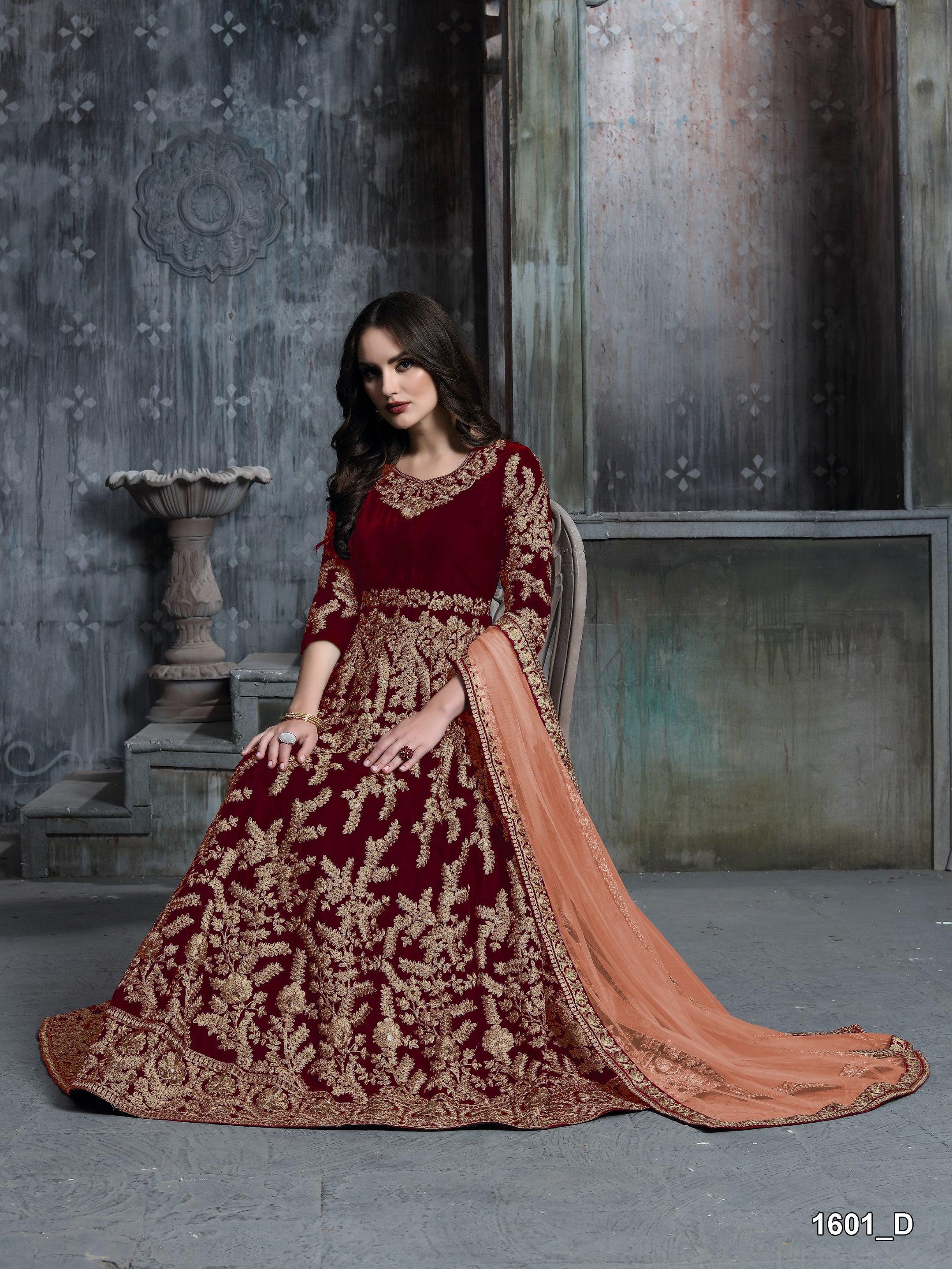 Anaita Maroon Embroidered Velvet Patiala Suit