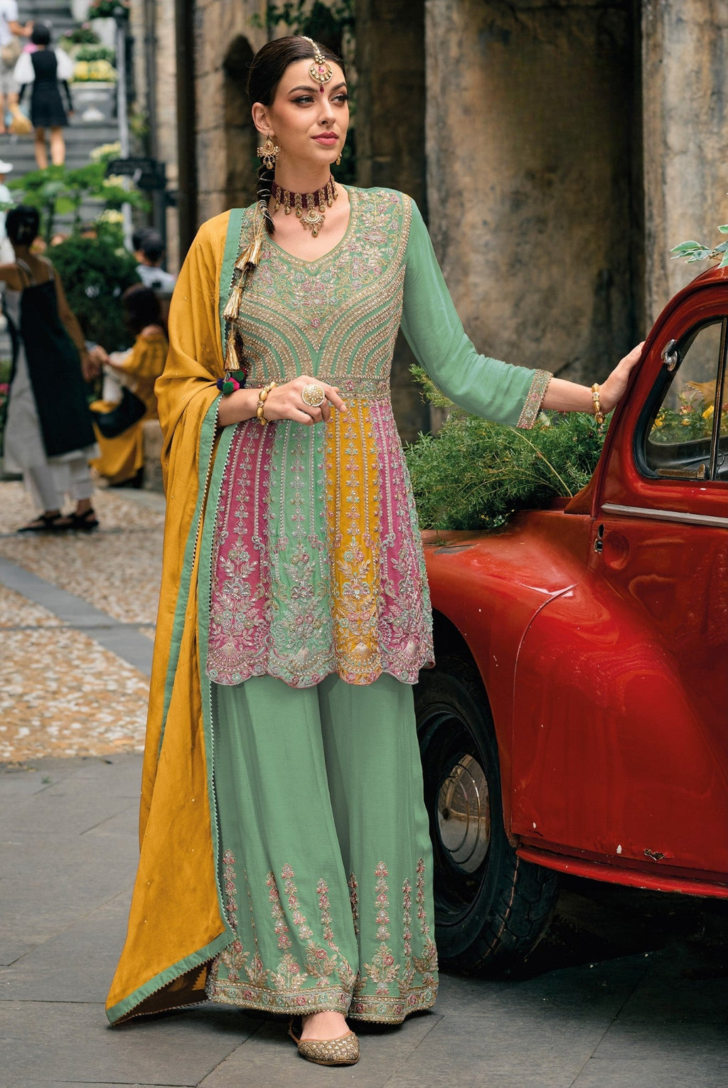 Anaita Green Real Georgette Sequin Embroidered Readymade Salwar Suit