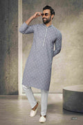 Raivat Ethnic Cotton Printed Work Kurta Pajama In Grey Colour