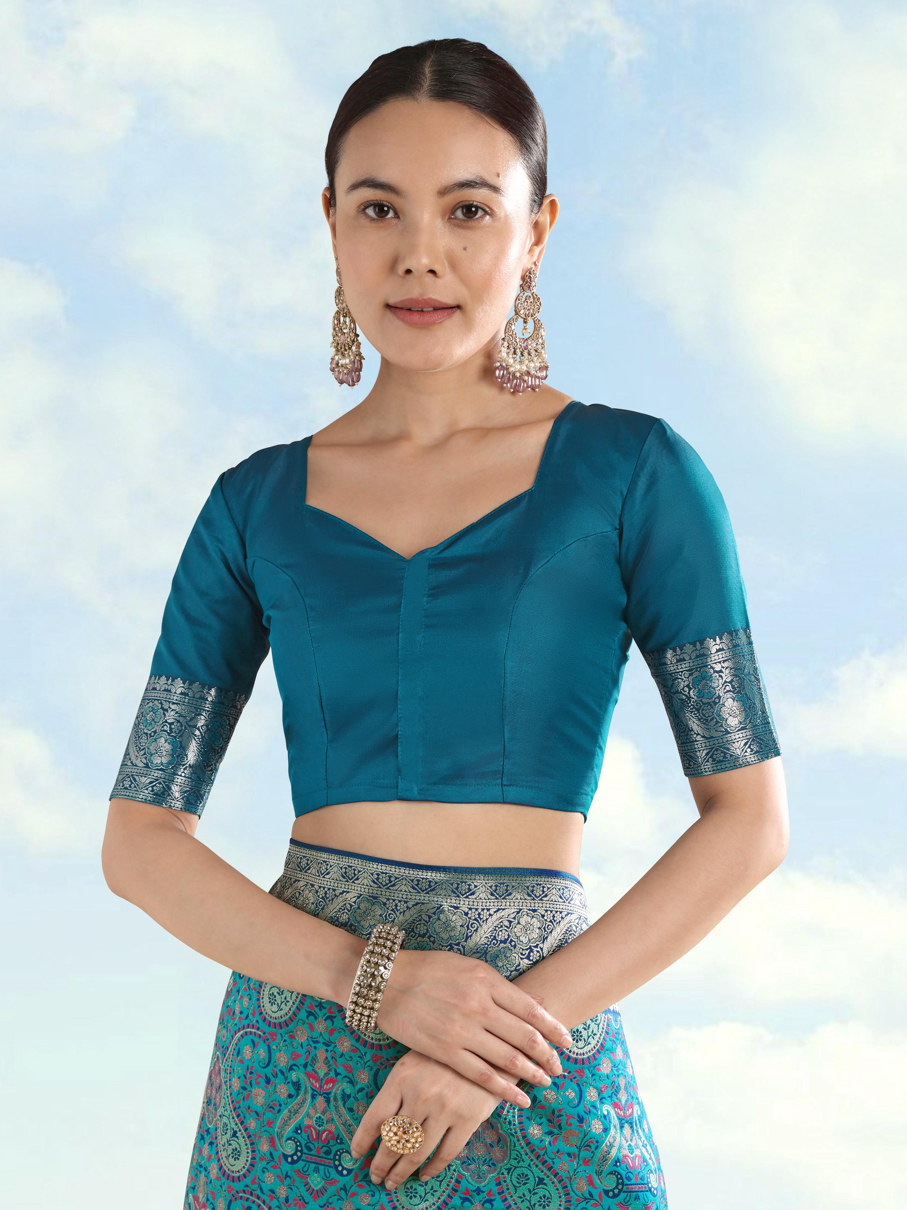 Monjolika Fashion Turquoise Banarasi Silk Saree With Traditional Paisley Weaves