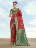 Monjolika Fashion Red Banarasi Silk Saree With Traditional Paisley Weaves