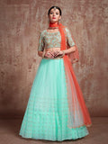Myra Blue Soft Net Heavy Embroidered Lehenga