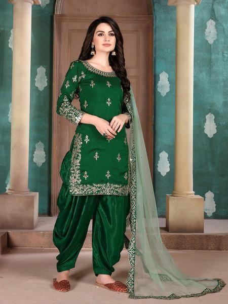 Myra Green Art Silk Embroidered Patiyala Suit